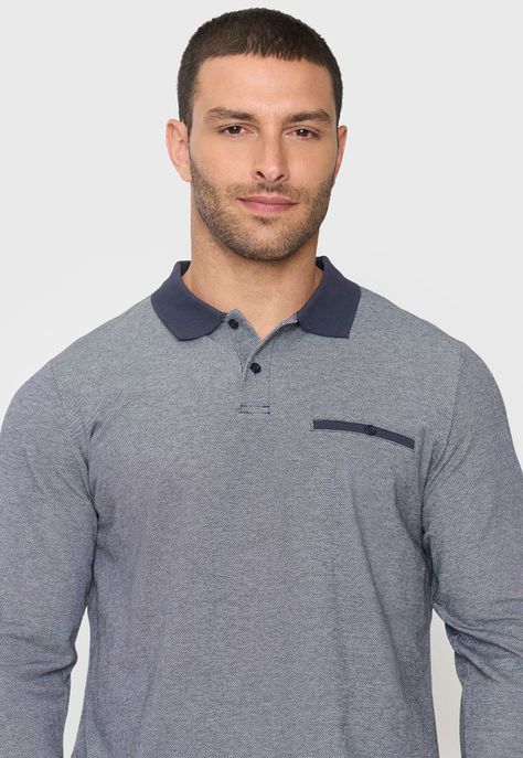 Polera Hombre Polo Piqué M/L Azul Corona-2