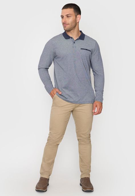 Polera Hombre Polo Piqué M/L Azul Corona-3