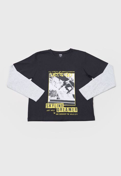 Polera Niño Teen Doble Manga Negro Corona-0