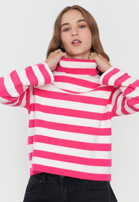 Sweater Mujer Cuello Tortuga Fucsia Corona-2