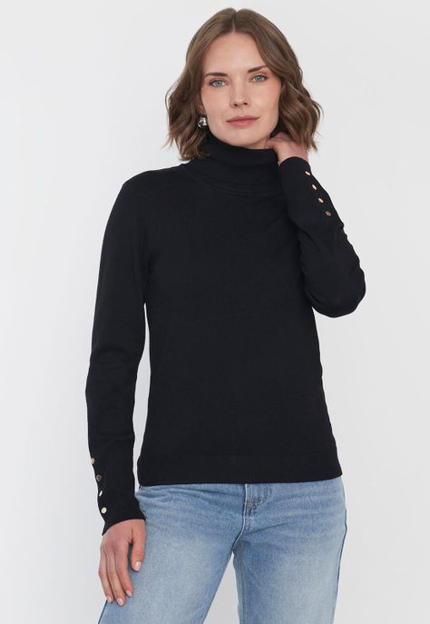 Sweater Mujer Cuello Alto Color Negro Corona-0