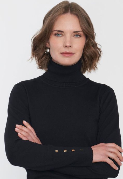 Sweater Mujer Cuello Alto Color Negro Corona-2