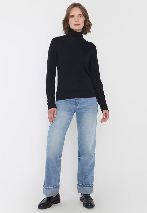 Sweater Mujer Cuello Alto Color Negro Corona-3