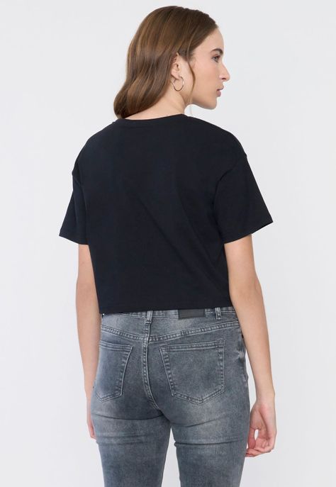 Polera Mujer Fun Manga Corta Crop Color Negro Corona-1