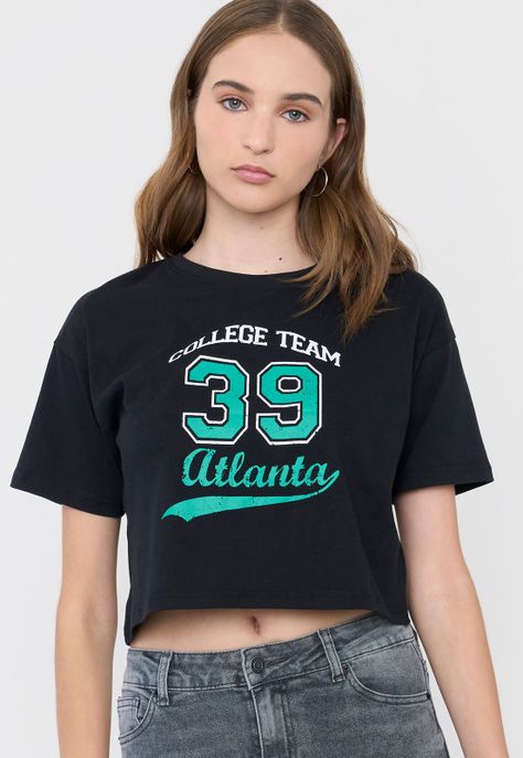 Polera Mujer Fun Manga Corta Crop Color Negro Corona-2