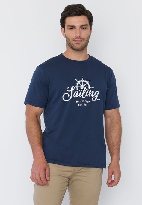 Polera Hombre Focal Print Sts Azul Corona-0