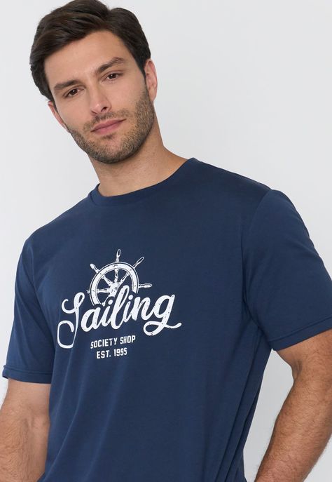 Polera Hombre Focal Print Sts Azul Corona-2