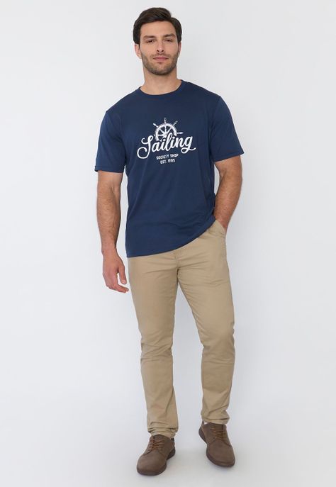 Polera Hombre Focal Print Sts Azul Corona-3