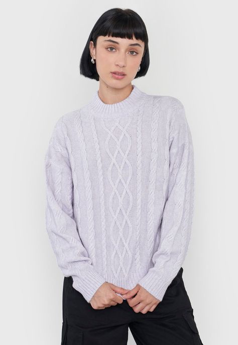 Sweater Mujer Cuello Moc Trenza Lila Corona-0
