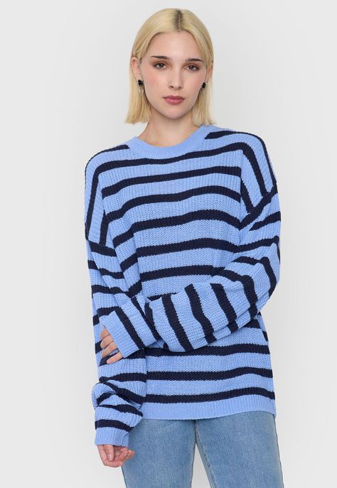 Sweater Mujer Fit Regular Azul/Rosa Corona-1