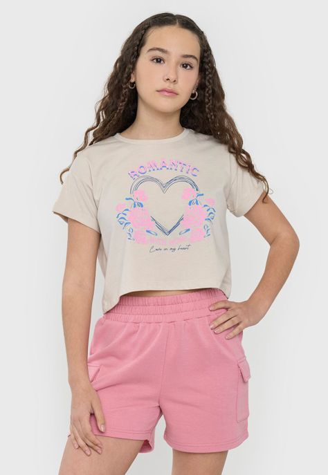 Polera Niña Teen Manga Corta Fun Beige Corona-0