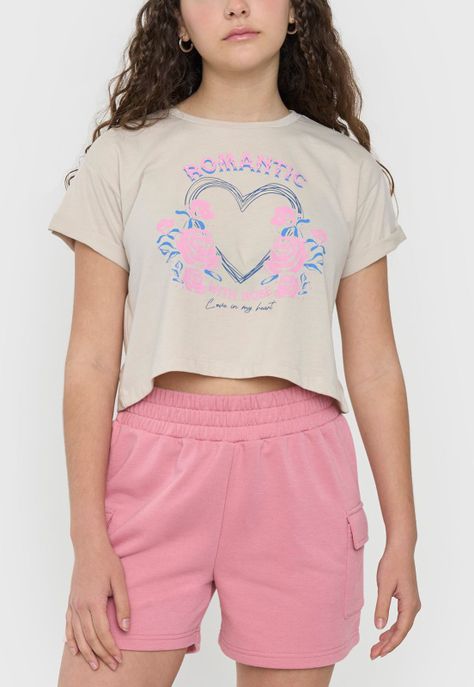 Polera Niña Teen Manga Corta Fun Beige Corona-2