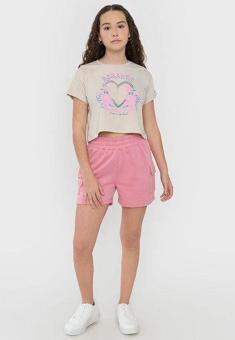 Polera Niña Teen Manga Corta Fun Beige Corona-3