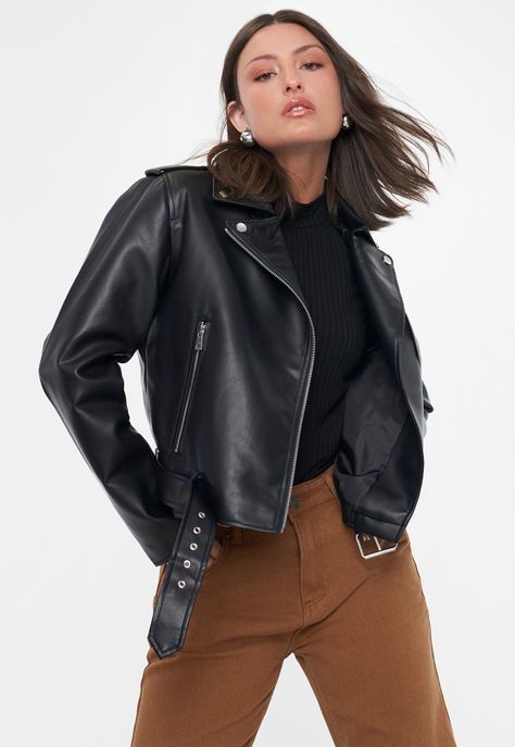 Chaqueta Mujer Biker Ecocuero Negro Corona-0