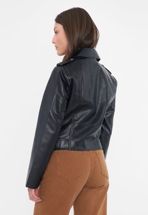 Chaqueta Mujer Biker Ecocuero Negro Corona-2