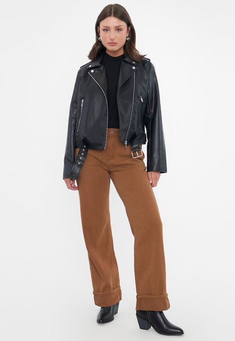 Chaqueta Mujer Biker Ecocuero Negro Corona-3