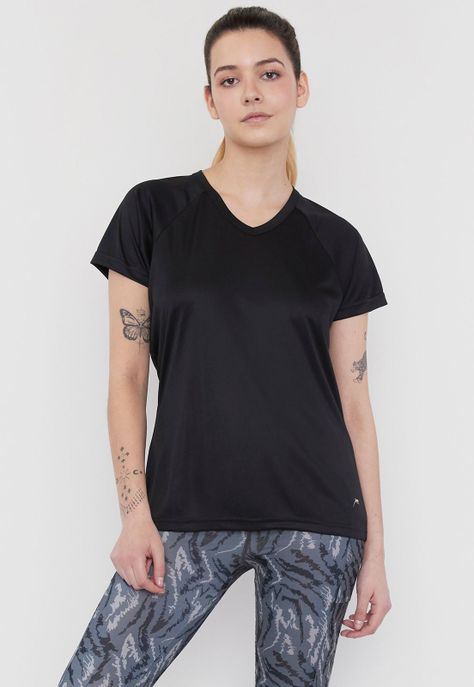Polera Mujer Deportiva Poliéster V-Neck Negro Corona-0
