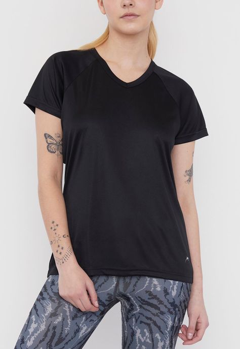 Polera Mujer Deportiva Poliéster V-Neck Negro Corona-2
