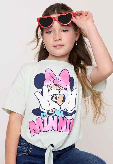Polera Niña Kids MC Nudo Minnie Turquesa Corona-0