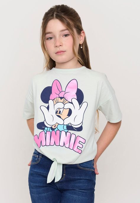 Polera Niña Kids MC Nudo Minnie Turquesa Corona-1