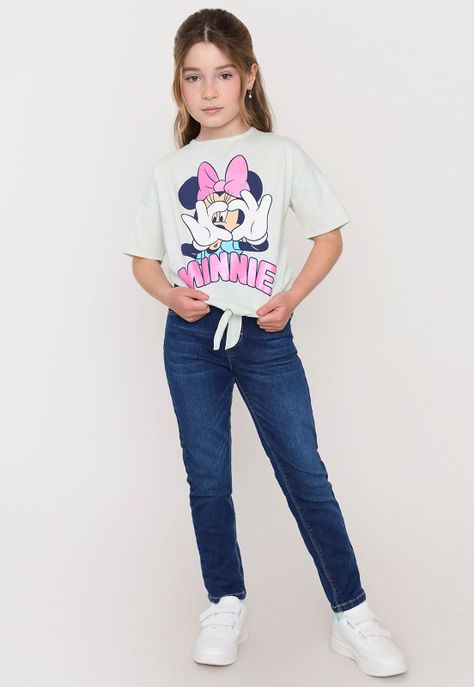 Polera Niña Kids MC Nudo Minnie Turquesa Corona-3