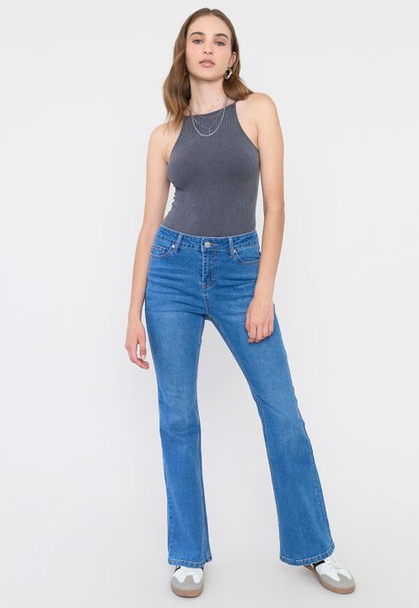 Jeans Mujer Flare Fit Azul Medio Corona-0