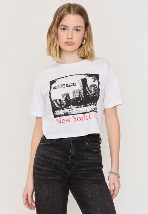 Polera Mujer Fun Manga Corta Crop Blanco Nyc Corona-0