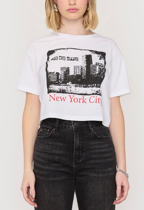 Polera Mujer Fun Manga Corta Crop Blanco Nyc Corona-2