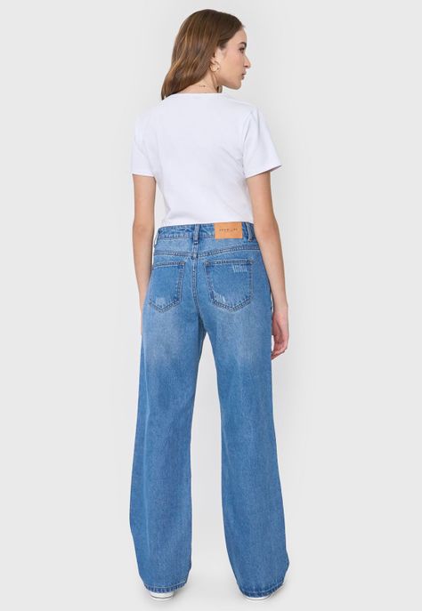 Jeans Mujer Straight Fit Full Roturas Azul Medio Corona-2