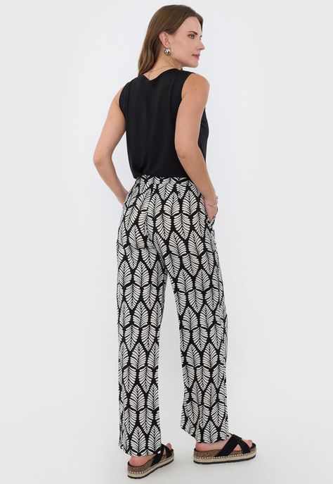 Pantalón Mujer Fluido Botón Print Étnico Negro Corona-2