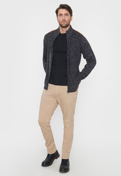 Tejido Hombre Full Zipper Suede Negro Corona-3