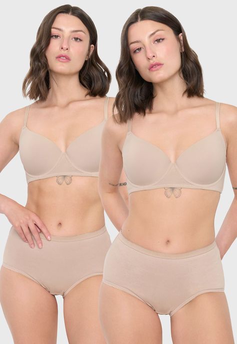 Calzón Mujer Bipack Alto Cotton Mix Beige Corona-0