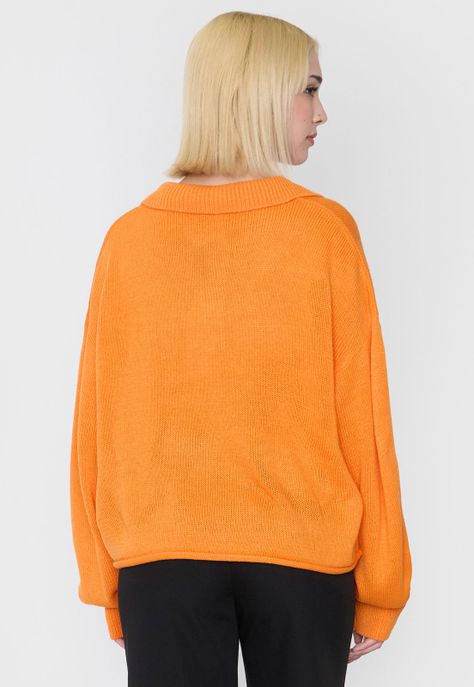 Sweater Mujer Cuello Polo Bicolor Naranjo Corona-2