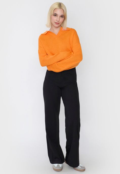 Sweater Mujer Cuello Polo Bicolor Naranjo Corona-3