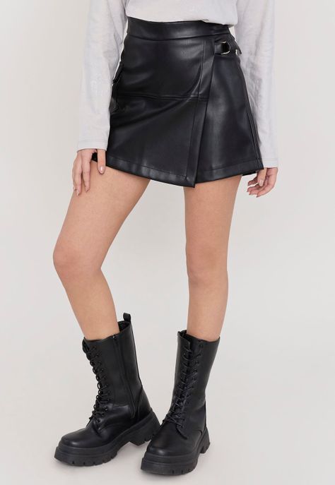 Falda Short Niña Ecocuero Negro Corona-1