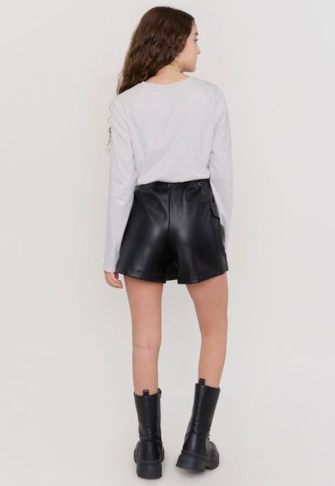 Falda Short Niña Ecocuero Negro Corona-2