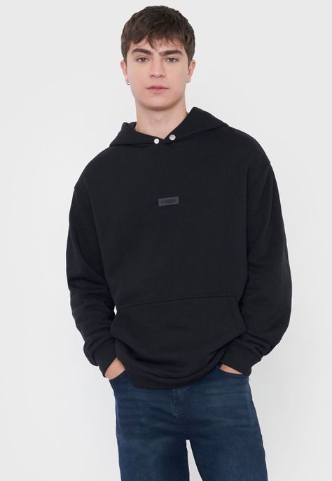 Polerón Hombre Hoodie Snap Y Print Negro Corona-0