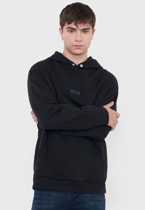 Polerón Hombre Hoodie Snap Y Print Negro Corona-2