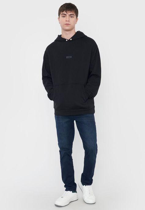 Polerón Hombre Hoodie Snap Y Print Negro Corona-3