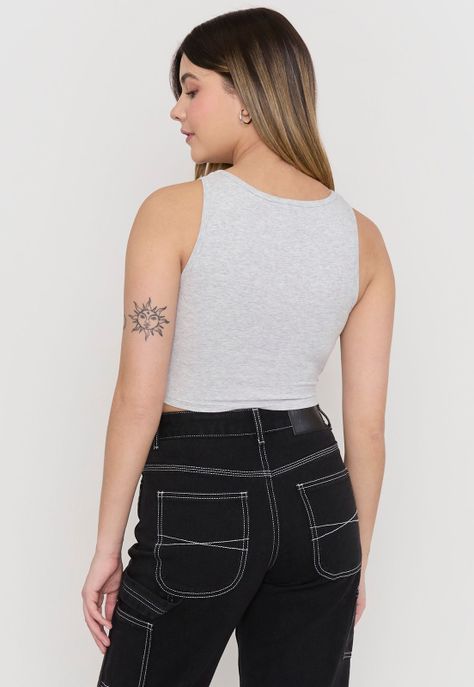Polera Mujer Sin Mangas Crop Gris Melange Corona-1