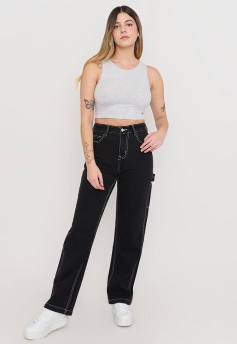 Polera Mujer Sin Mangas Crop Gris Melange Corona-3