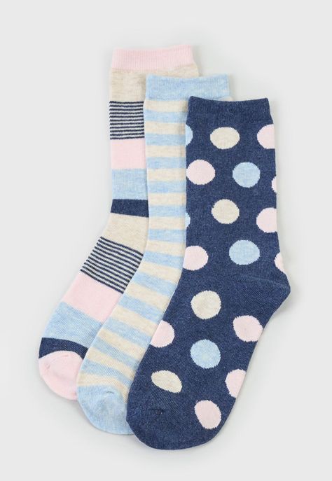 Calcetines Mujer Tripack Largos Rosa/Celeste/Navy Corona-0