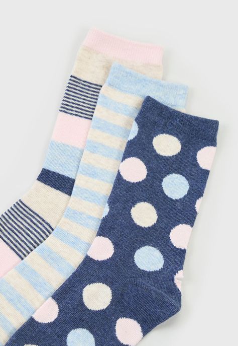 Calcetines Mujer Tripack Largos Rosa/Celeste/Navy Corona-1