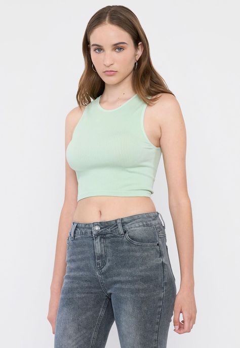 Polera Mujer Sin Mangas Cuello Halter Verde Corona-0