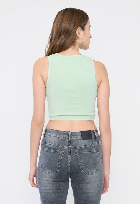 Polera Mujer Sin Mangas Cuello Halter Verde Corona-1