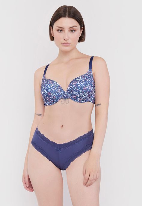 Sostén Mujer Bipack Liso Print Copa C Ecru/ Navy Corona-3