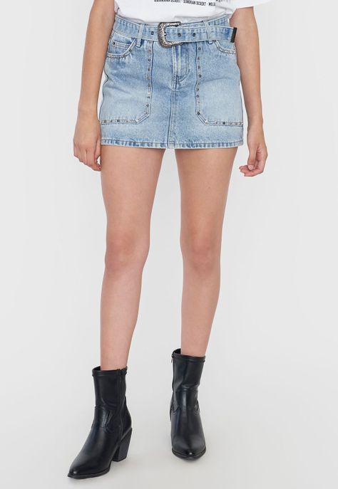 Falda Mujer Denim Cinturón Azul Corona-1