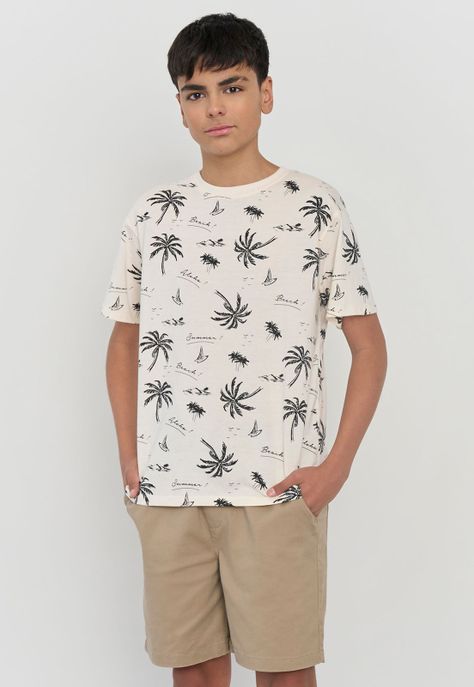 Polera Niño Teen Manga Corta Full Texto Crudo Corona-0