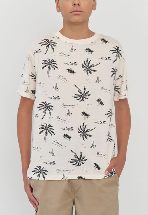 Polera Niño Teen Manga Corta Full Texto Crudo Corona-2