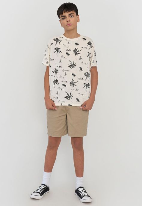 Polera Niño Teen Manga Corta Full Texto Crudo Corona-3